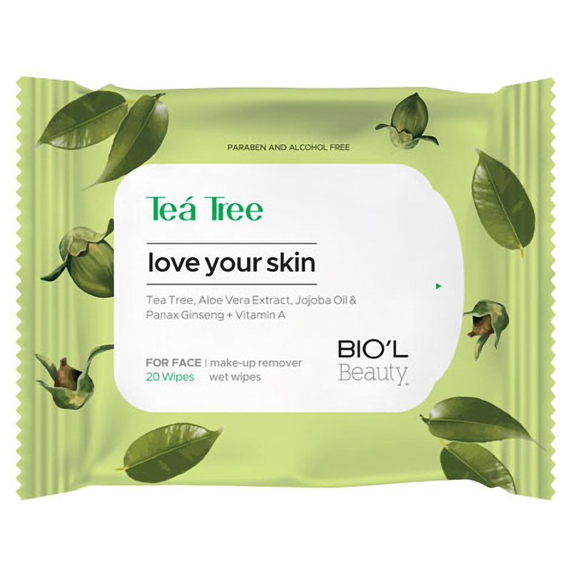 biol-tea-tree-makeup-remover دستمال مرطوب بیول آرایشی درخت چای مخصوص پوست چرب